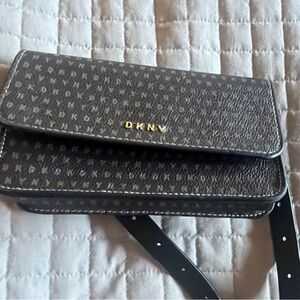 DKNY Monogram Belt Bag Brown Logo Waist Fanny Pack Faux Leather